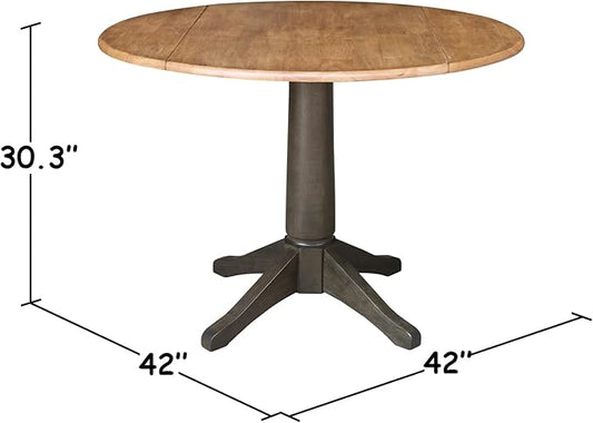 IC INTERNATIONAL CONCEPTS Wood 42 in. Round Top Drop Leaf Pedestal Dining Table in Hickory/Washed Coal