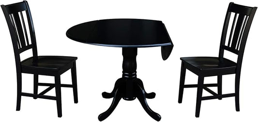 International Concepts 42" Dual Drop Leaf 2 San Remo Chairs Dining Table, Black