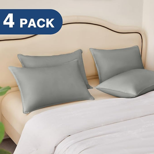 Goose Down Pillows King Size Set of 4, Hotel Quality Bed Pillow for Sleeping 4 Pack, 900 Fill Power Natural White Goose Feather Pillows with 700 TC 100% Organic Cotton Shell, 18"x36" Dark Grey