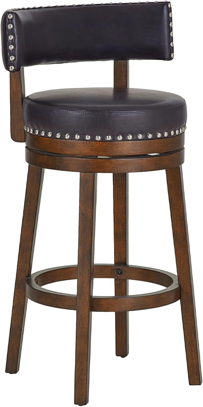 COLAMY Swivel Bar Stool, 30 Inch Counter Height Bar Stool, Wood Modern Upholstered Wooden Barstool with Back for Kitchen Island Dining Room Bar, Dark Brown