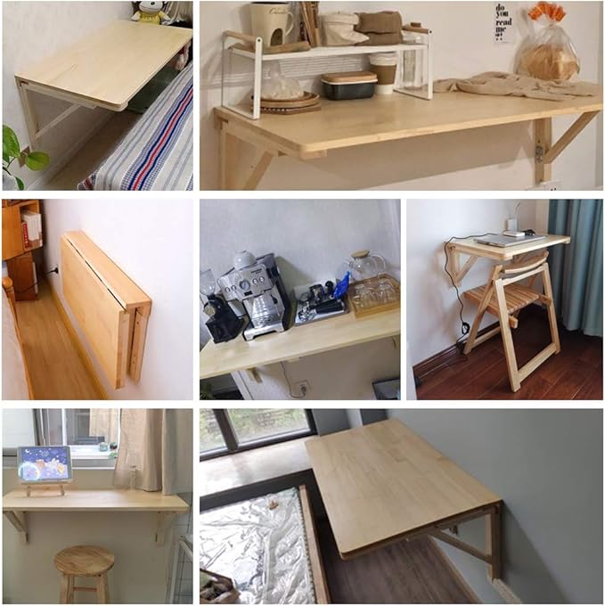 MM MELISEN Fold-Away Wall Table - Natural 31.4x23.6 Inch Wood Table that maximizes Space. Creates Instant Counter Space in Laundry, Kitchen, or Workshop. Ideal for Apartments and dorms