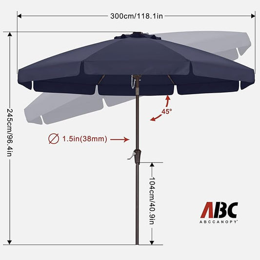 ABCCANOPY 10ft Scalloped Patio Umbrella, Outdoor Table Umbrella with Tilt and Crank, Fiberglass Ribs Deck Umbrella for Patio, Pool, Garden, Picnic (Tibetan Blue)