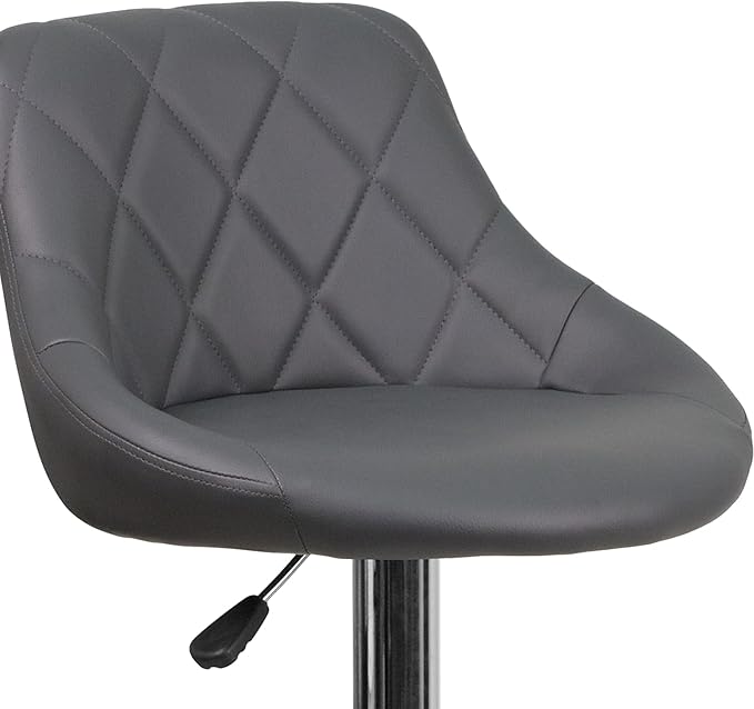 Flash Furniture Caldwell 2 Pk. Contemporary Gray Vinyl Bucket Seat Adjustable Height Barstool with Chrome Base