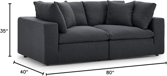 Modway Commix Down Filled Overstuffed 2 Piece Sectional Sofa Set, Two Corner Chairs, Gray