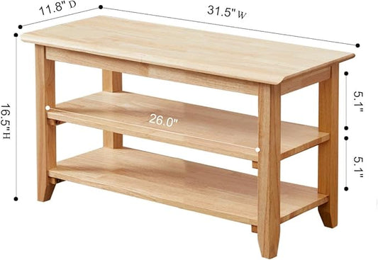 Shoe Rack Bench, 3-Tier Shoe Shelf Organizer,6-Pairs Entryway Storage Bench for Hallway, Bedroom, Living Room, Bedroom, Hold up to 550 lbs, Solid Wood, Natural