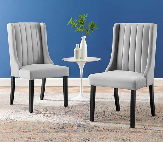 Modway Renew Parsons Performance Velvet Dining Side Chairs - Set of 2 in Light Gray