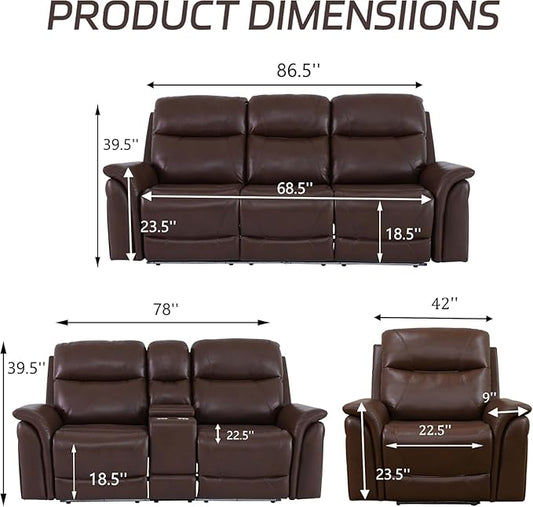 Power Reclining Loveseat for Living Room, Air Leather Recliner Couch with Storage Console, Cup Holders, LED Lighting&USB Charging Port for Home Theater RV (Brown)