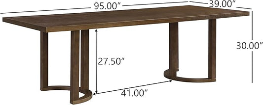 Christopher Knight Home Evat 95 Inch Dining Table for 6-8 People, Modern Kitchen Table with U-Shaped Legs, Large Wooden Rectangular Farmhouse Dinner Furniture for Dining Room, Home Office, Walnut