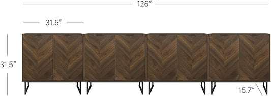 Nathan James Enloe Modern Sideboard Buffet Storage Accent Cabinet TV Stand with Doors in Rustic Walnut Finish and Black Matte Metal Base for Hallway, Kitchen or Living Room, Walnut/Black, Set of 4