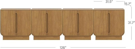 Nathan James Joey Mid Century Modern Storage Cabinet, Arched Accent Cabinet with Rounded Bottom Edges and Integrated Door Pull Cutouts, Light Brown Set of 4