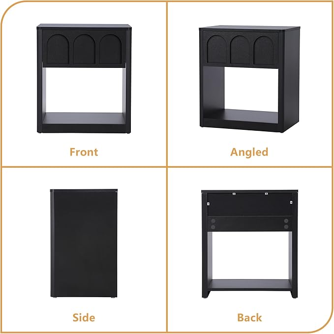 Small Nightstand with Storage, Accent Bedside Nightstand with Drawer, Mid Century Modern Bedroom Bed Side Table for Small Spaces, Dorm, Living Room, Couch Sofa Chair, Office - Black