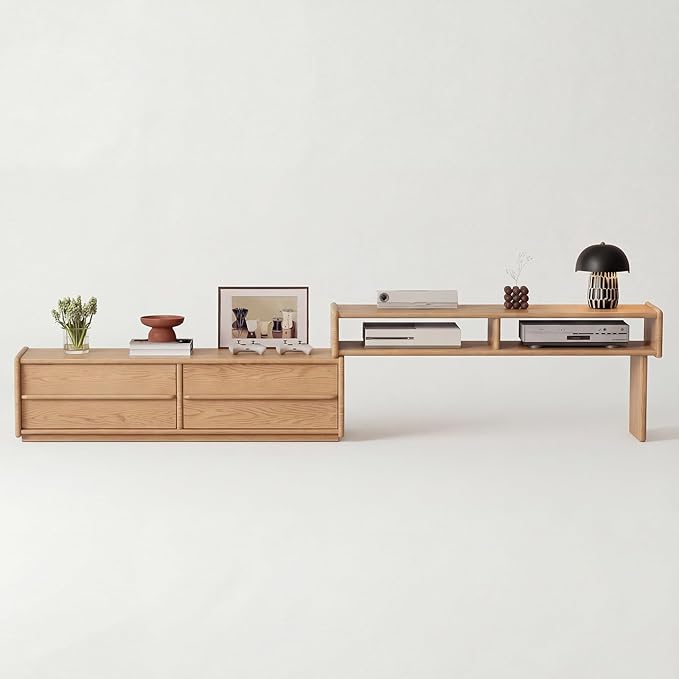 Solid Wood TV Stand for TVs up to 65 Inch,extendable tv Stand with Storage and Shelf for Living Room, Bedroom, Offic,Entertainment Center