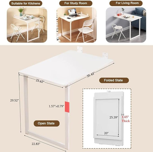 Folding Wall-Mounted Drop Leaf Table 35"×23" Space Saving Decorative Painting On The Back, Household Dining Table Desk for Kitchen, Coffee, Small Spaces, No Assembly Required