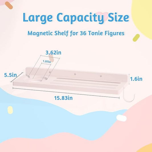 for Tonies Shelf Magnetic - Tonies Figure Organizer for Kids Room, Wooden Magnetic Display Shelf for Tonies Box Holder, Wall Floating Shelves Toy Storage Compatible Charging Station(1 Tier, White)