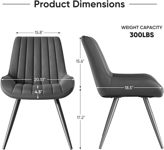 Nalupatio Modern Dining Chairs Set of 6, Comfy Dining Room Chairs with Thick Cushions, Upholstered Fabric Kitchen Side Chairs with Metal Legs, Dark Grey