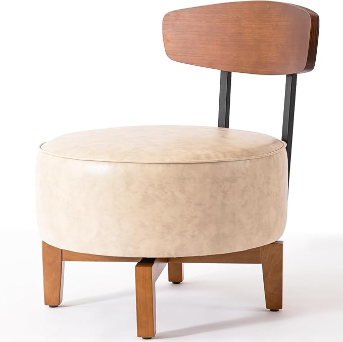 Swivel Accent Chair Living Room Chair with Back, upholstered Wood mid Century Modern Chair for Bedroom Office, Faux Leather Sand Gray