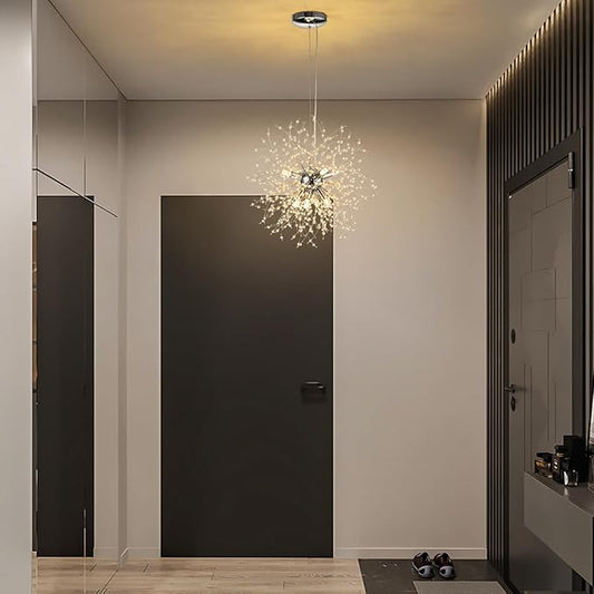 SineRise Modern Crystal Chandeliers Firework, Crystal Light Fixture, Dandelion Chandelier (8-Light, Chrome) for Foyer Hallway Entryway Kitchen Bedroom with Plug in (Bulbs Not Included)