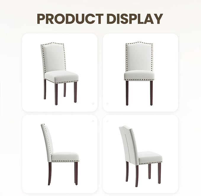 Dining Chairs Set of 6, Soft Comfortable Upholstered Parsons Dining Chairs with High-Density Cushion, Solid Wood Legs & Nailhead Trim, Ideal for Dining Room, Kitchen, Living Room – Beige