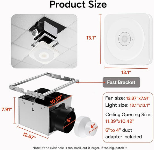 OREiN 4-in-1 Matter Smart Bathroom Exhaust Fan with Light, Bluetooth Speaker & Humidity Sensor, 110/160 CFM, 1500LM 2700K-6500K, Alexa/App/Remote Control, Required Ceiling Opening 11.39"x10.42"