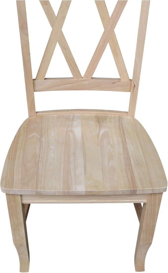 IC International Concepts, Set of 2 Double X-Back Dining Chairs, Armless, Real Wood, Kitchen/Dining/Accent, 19.9"W x 22"D x 41.3"H, 225 Lbs Wt. Capacity, DIY, Paint/Stain In Any Color, Unfinished