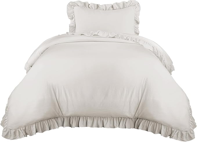 Lush Decor - Comforter Set, Soft Ruffled Bedding with Matching Sham, Cozy Essentials, Elegant Bedroom Decor (Reyna White, Twin XL)