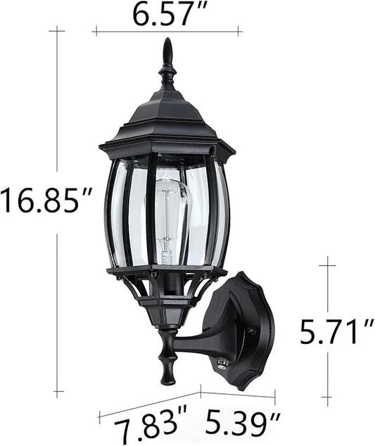 16.8 Inch Outdoor Porch Light Dusk to Dawn, Black Outside Lights for House Outdoor Exterior Wall Sconce with Dusk to Dawn Sensor, Black Wall Lantern for Porch Garage,Front Door,E26