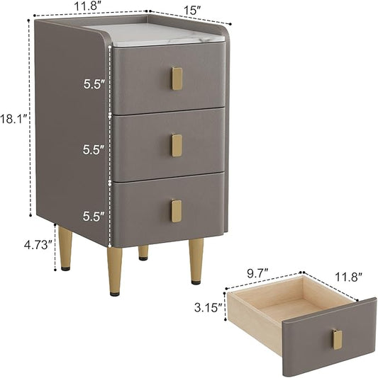 AQIMUELE Narrow Nightstand with Drawers, Narrow Side Table Leather, Small Bedside Tables for Bedroom. (Dark Gray)