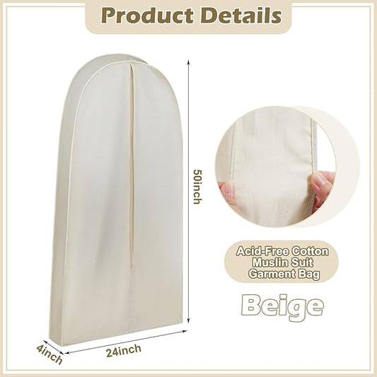 50 Inch Acid Free Cotton Muslin Suit Garment Bag Long Dress Suit Storage Box Closet Organizer for Suits, Coats, Travel Bag