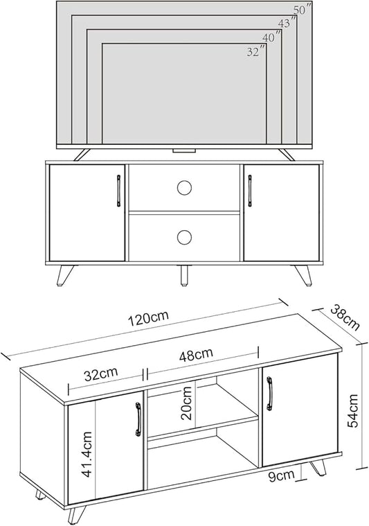 Panana TV Stand for TV up to 50 Inches, 2 Doors Entertainment Center with Open Shelves Storage, TV Console Unit for Living Room Bedroom (Black)