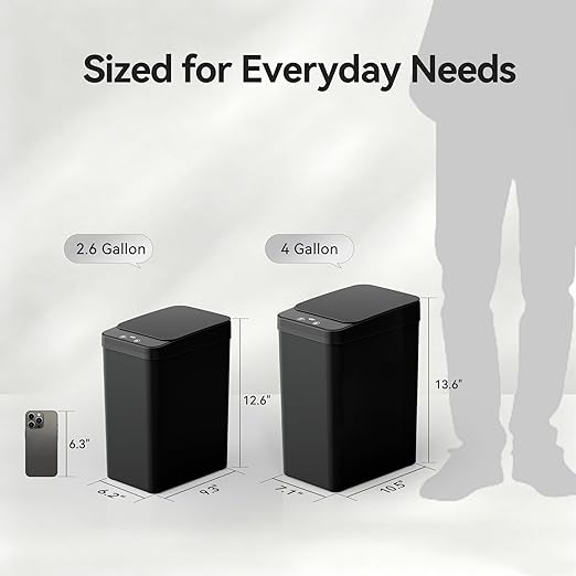 Bathroom Automatic Trash Can, 4 Gallon Touchless Motion Sensor Small Garbage Can with Lid Smart Electric Narrow Waterproof Garbage Bin for Bedroom Office, Black