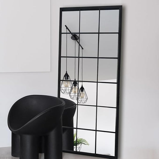 Balck Full Length Mirror,Window Pane Grid Minimalism Long Floor Wall Mounted Mirrors for Entryway,Hallway,Living Room,Fireplace 22"X53"