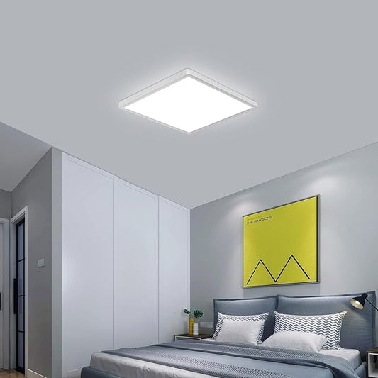 Goeco 6 Pack Ultra Slim Flush Mount Ceiling Light Fixture, 12 Inch 24W Surface Mount LED Panel Light for Bedroom, Kitchen, Bathroom- 0.98Inch Thickness Square