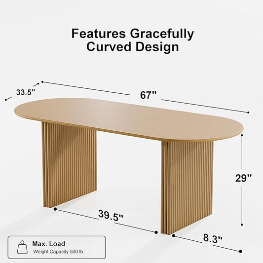 Casaphoria 67" Oval Dining Table, Modern Kitchen Table for 4-6, Farmhouse Style Large Table, Easy Assembly for Living Room, Kitchen and Bar, Natural Wood