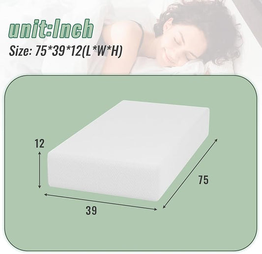 PayLessHere Twin Size Mattress 12 Inch Gel Memory Foam Mattress with Breathable & Washable Soft Fabric Zippered Cover,Supportive & Pressure Relief Bed Mattress,CertiPUR-US Certified,White
