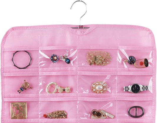 Bloss Valentines Day Gifts for Her,Pink Hanging Jewelry Organizer with 80 Pockets Jewelry Organizers and Storage, Earring Organizer Holder For Jewelry Earring Storage Dating Gifts for Wowen