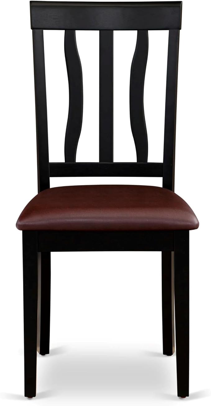 East West Furniture ANC-BLK-LC Antique Dining Room Chairs - Faux Leather Upholstered Wooden Chairs, Set of 2, Black & Cherry