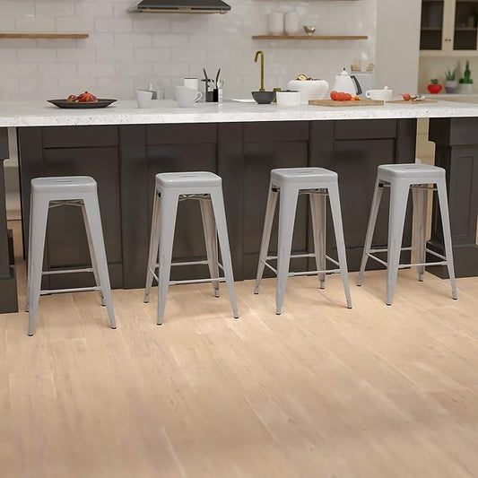 Flash Furniture Lily 30" High Metal Indoor Bar Stool in Silver - Stackable Set of 4