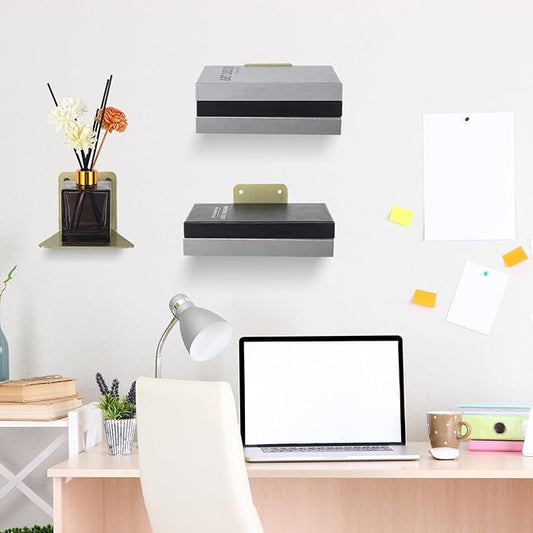 Jetec 6 Pack Invisible Floating Bookshelf Wall Mounted Floating Bookshelves Heavy Duty Book Organizers Hidden Book Shelf Metal Shelves Holder for Books Bedroom Living Room Home Office (Gold)