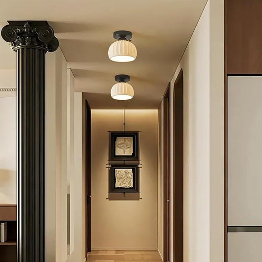 2 Pack Ceramic Black Semi Flush Mount Ceiling Light Vintage Hallway Light Fixtures, Modern Small Ceiling Mount Light Lamp for Hall Kitchen Entryway Passway Porch Foyer