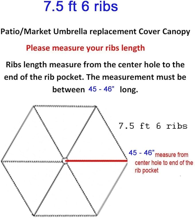 BELLRINO DECOR 7.5 ft 6 Ribs Replacement STRONG & THICK Patio Umbrella Canopy Cover (Canopy Only) - PEACOCK BLUE
