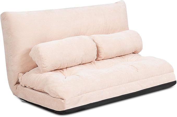 Giantex Adjustable Floor Sofa Couch with 2 Pillows, Multi-Functional 6-Position Foldable Lazy Sofa Sleeper Bed, Multi-Functional Suede Floor Seating for Reading Gaming (Beige)