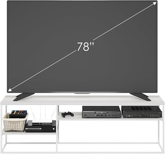 Furinno Moretti Modern Lifestyle TV Stand, Entertainment Center for TV up to 78 Inch, for Living Room, Bedroom, White/White