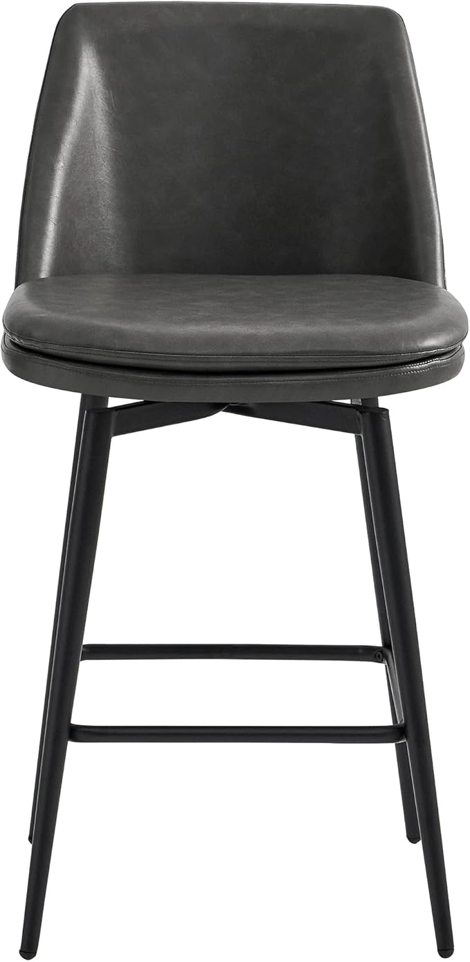 CHITA Swivel Bar Stools, 27.2" Counter Height Bar Stools Set of 2, FSC Certified Upholstered Modern Counter Stools, Metal Legs, Faux Leather, Grey
