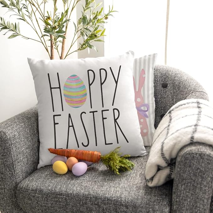 GEEORY Happy Easter Throw Pillow Covers 16x16 Set of 4 Bunny He is Risen Cross Eggs Spring Home Decor for Couch G261-16