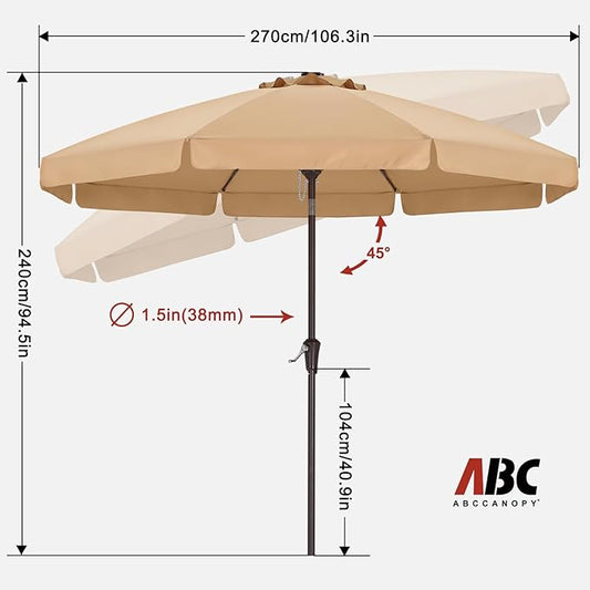 ABCCANOPY 9ft Scalloped Patio Umbrella, Outdoor Table Umbrella with Tilt and Crank, Fiberglass Ribs Deck Umbrella for Patio, Pool, Garden, Picnic (Khaki)