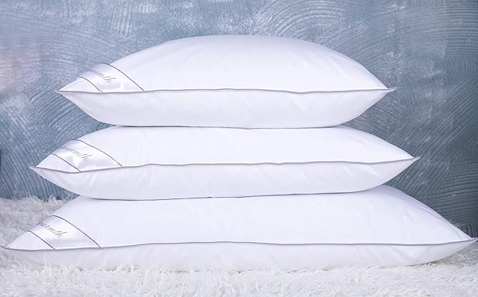 King Size Goose Feather Down Bed Pillow 2 Pack for Sleeping 100% Cotton Cover Medium Firm Set of 2 King Size Gussted White