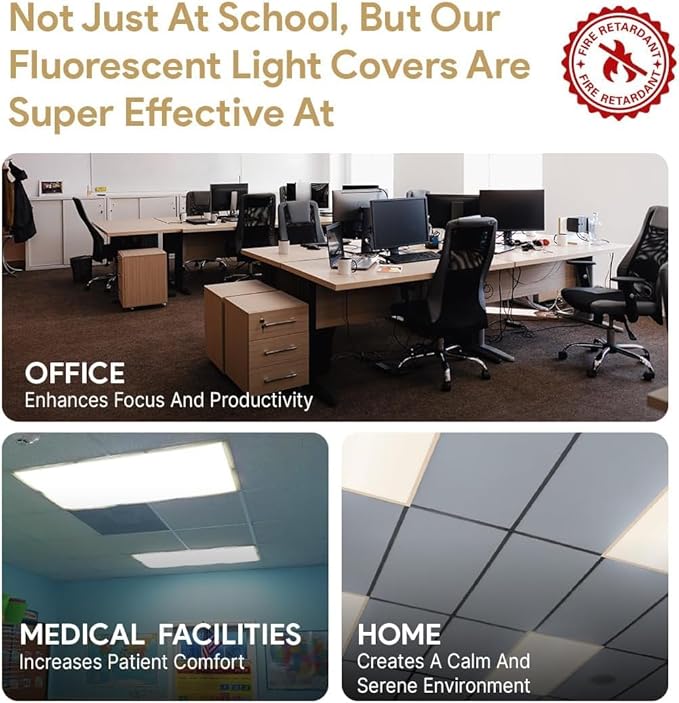 Fluorescent Light Covers for Ceiling Lights - Flicker & Glare Reducing Filters for Ceiling Lights - Overhead Light Covers - Light Filters for Classroom and Office - 48" x 24", Warm Yellow 8 Pack