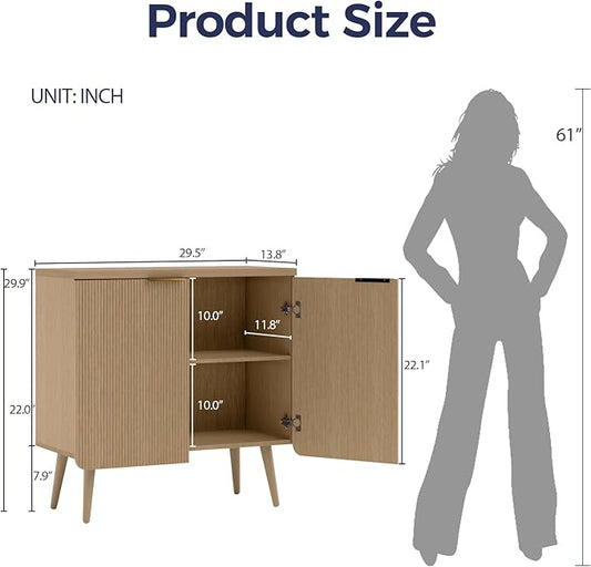 FONTOI Buffet Cabinet with Storage, Wood Fluted Multifunctional Storage Cabinet with 2 Doors, Sideboard Buffet Credenzas for Living Room, Entryway, Hallway, Natual Oak