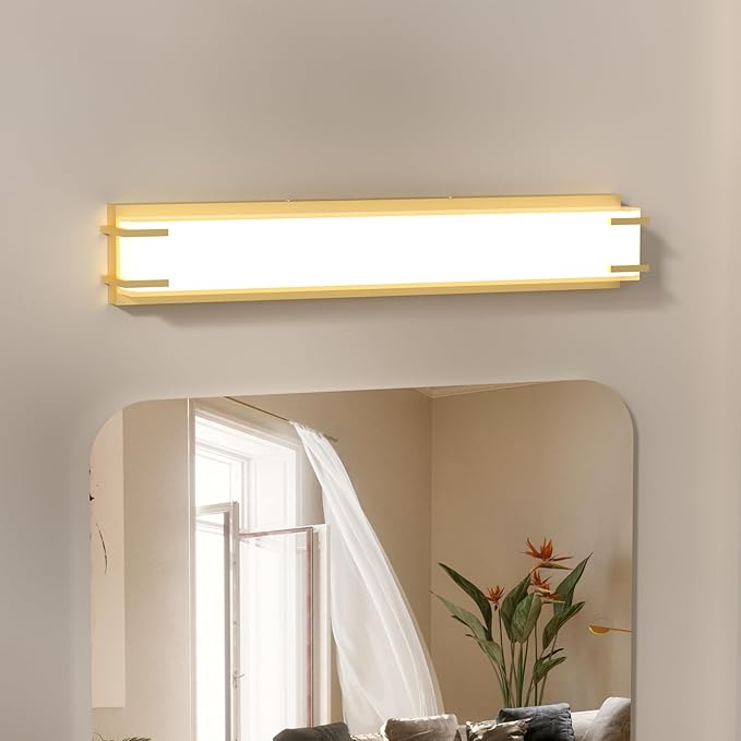 LED Bathroom Light Fixtures Over Mirror 24.4” Vanity Light with Milky White Lampshade 4000K Daylight Chrome Finishing Bath Bar (Gold)
