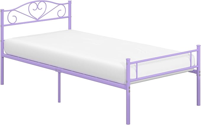 VECELO 14 Inch Twin Size Metal Platform Bed Frame with Headboard and Footboard, Heavy Duty Mattress Foundation with Steel Slats Support, No Box Spring Needed, Purple